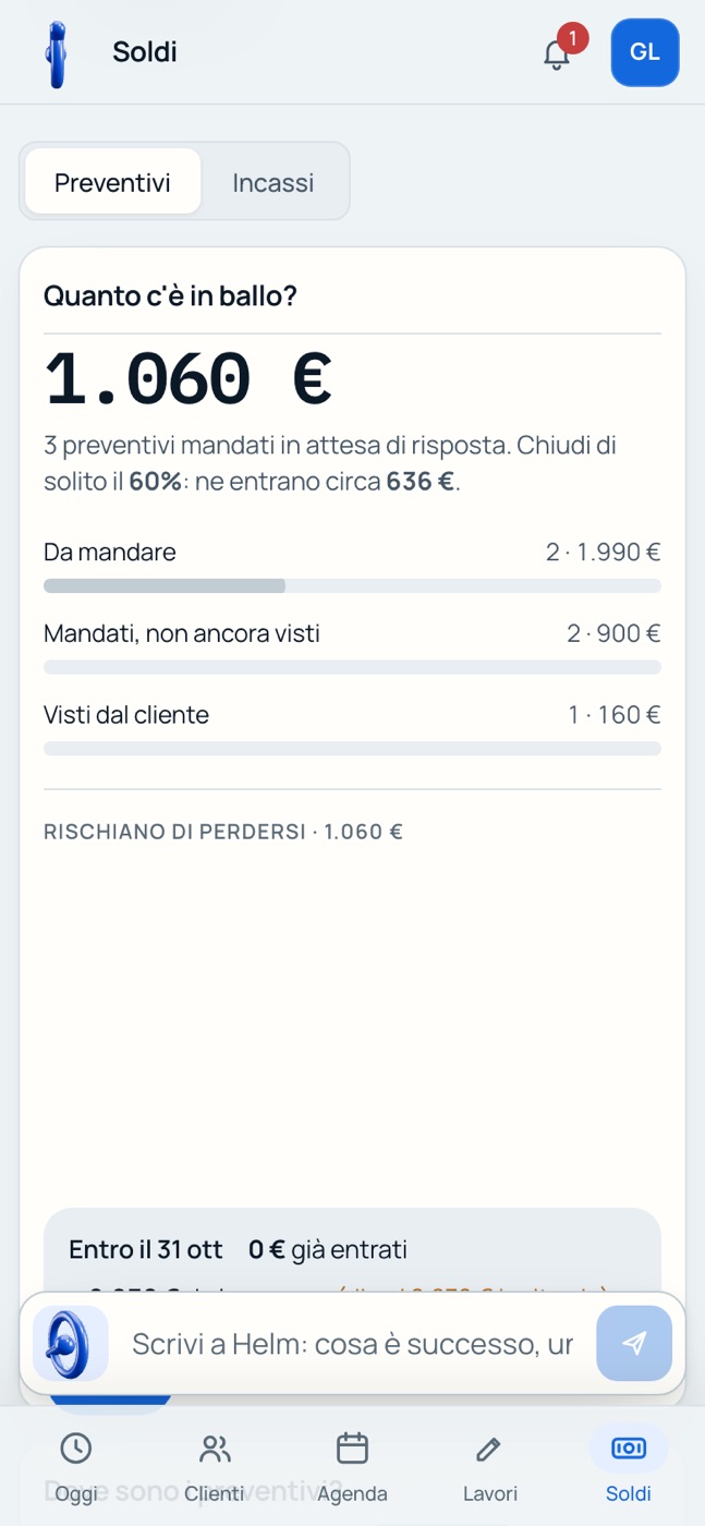 Helm dal telefono: quanto c'è in ballo nei preventivi, mandati, non visti e visti